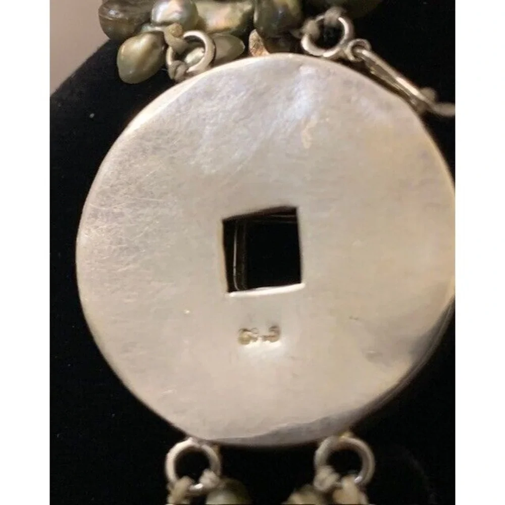 VTG Multi Strand Pearl Necklace Chunky Statement Asian Sterling Silver Coin MCM